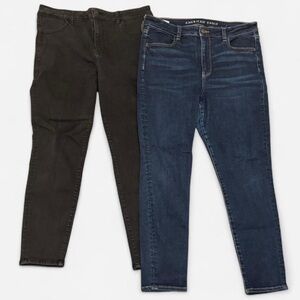 American Eagle Outfitters Women's Dark Blue and Black Skinny Jeans